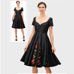 eShakti Floral Embroidery Dupioni Sweetheart Dress